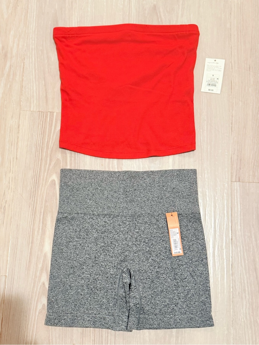 Wild Fable 2-Piece Set Red Tube Top Gray Biker Shorts Size Small NWT